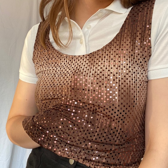 Ombre sparkly sleeveless shirt brown cream vintage - Picture 3 of 8
